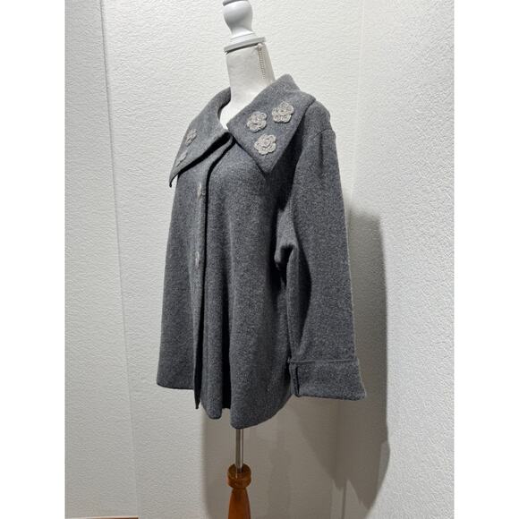Vtg Pendleton Wool Front Snap Collar Jacket Women's Sz 2X Gray Floral Applique - Picture 3 of 12